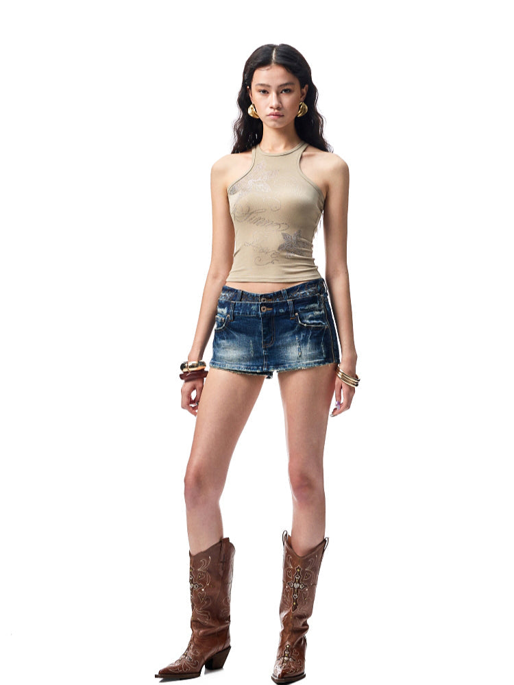 Floral Austrian Rhinestone I-shaped Vest