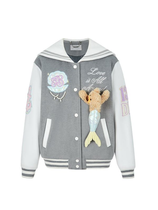 Blue & Gray Mermaid Baseball Jacket