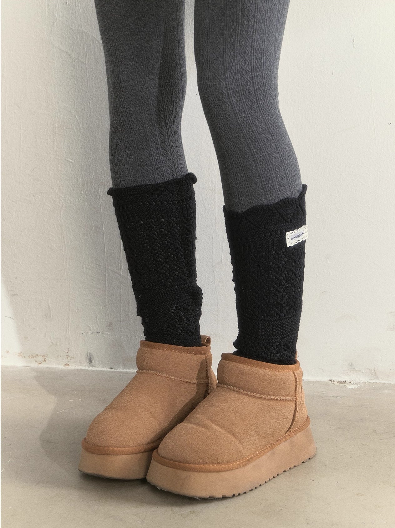 Wool Blend Crochet Mid-Calf Socks