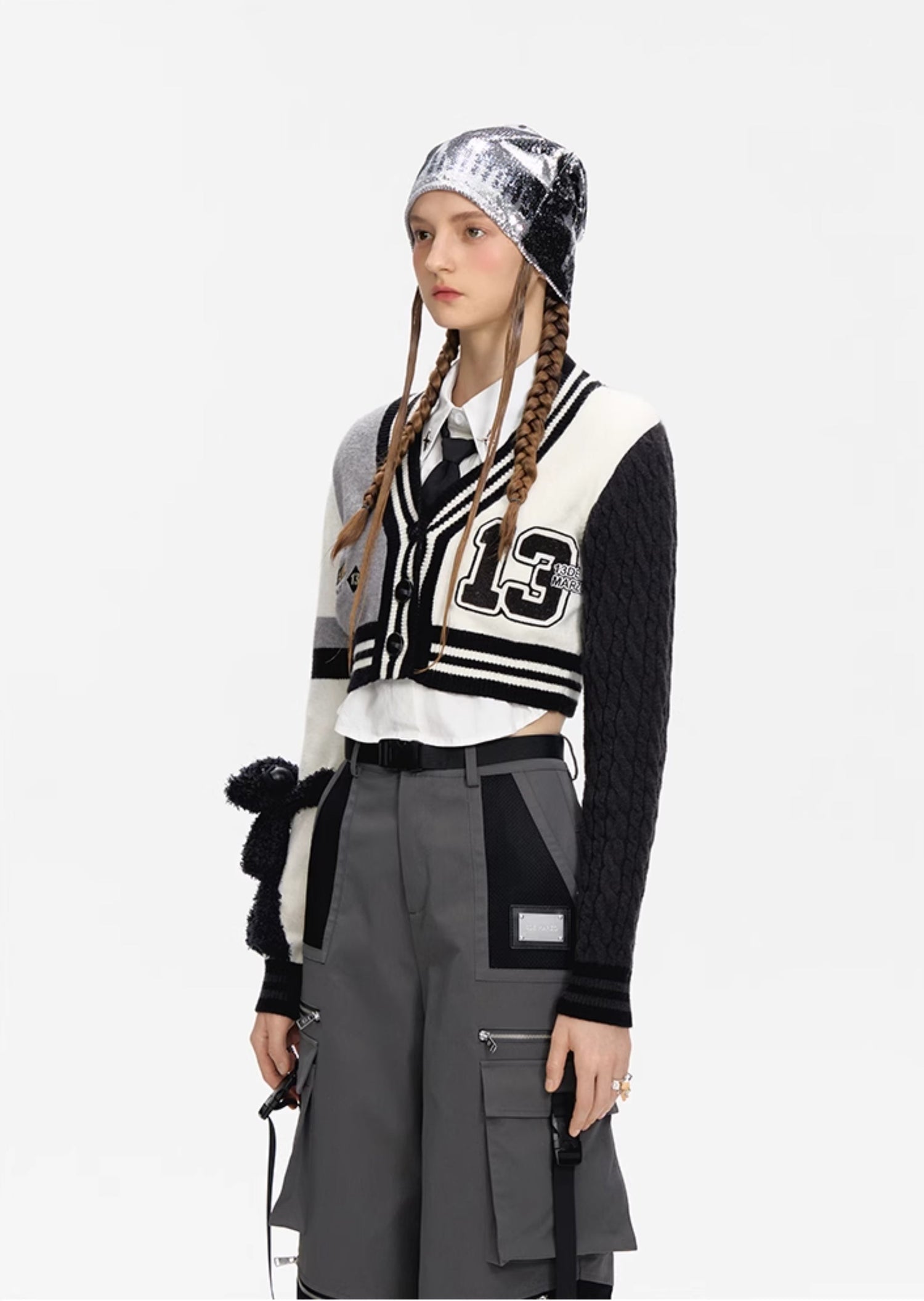 Black & Camel V-neck Short Cardigan