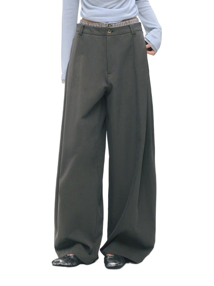 Double Waistband Pleated Wide Leg Pants