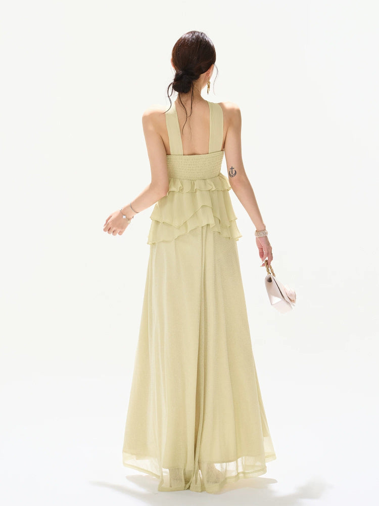 Luminous Chiffon Halter Maxi Dress