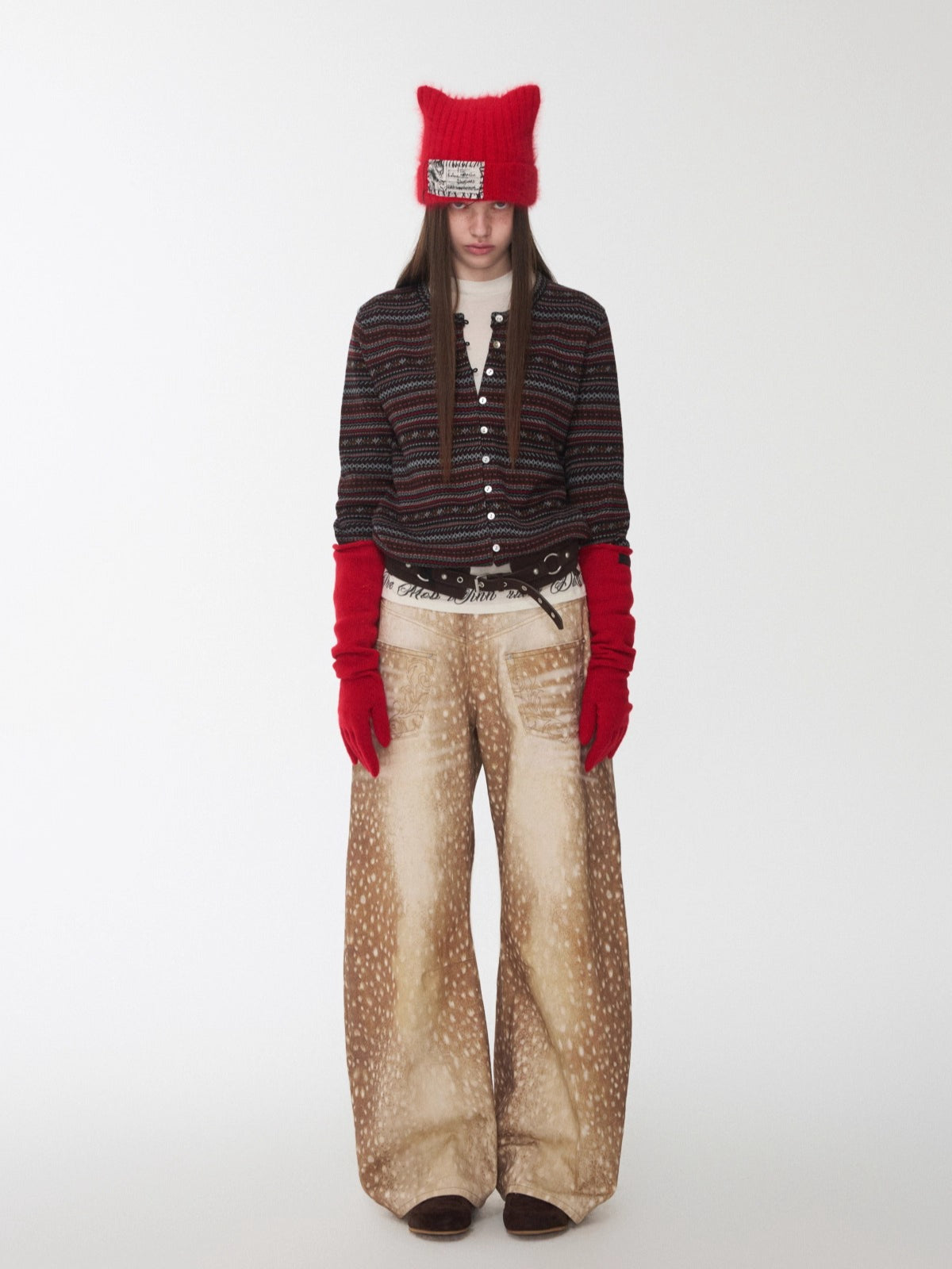 Fair Isle Pony Jacquard Drawstring Knit Cardigan