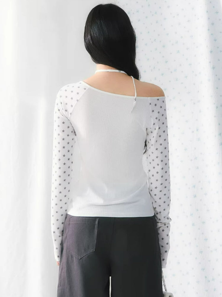 Star Print One-Shoulder Tee