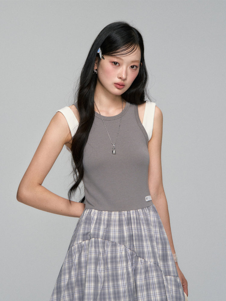 Plaid Asymmetric Sleeveless Vest Dress