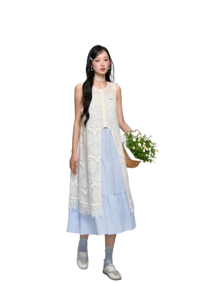 Tassel Contrast Color Dress Set