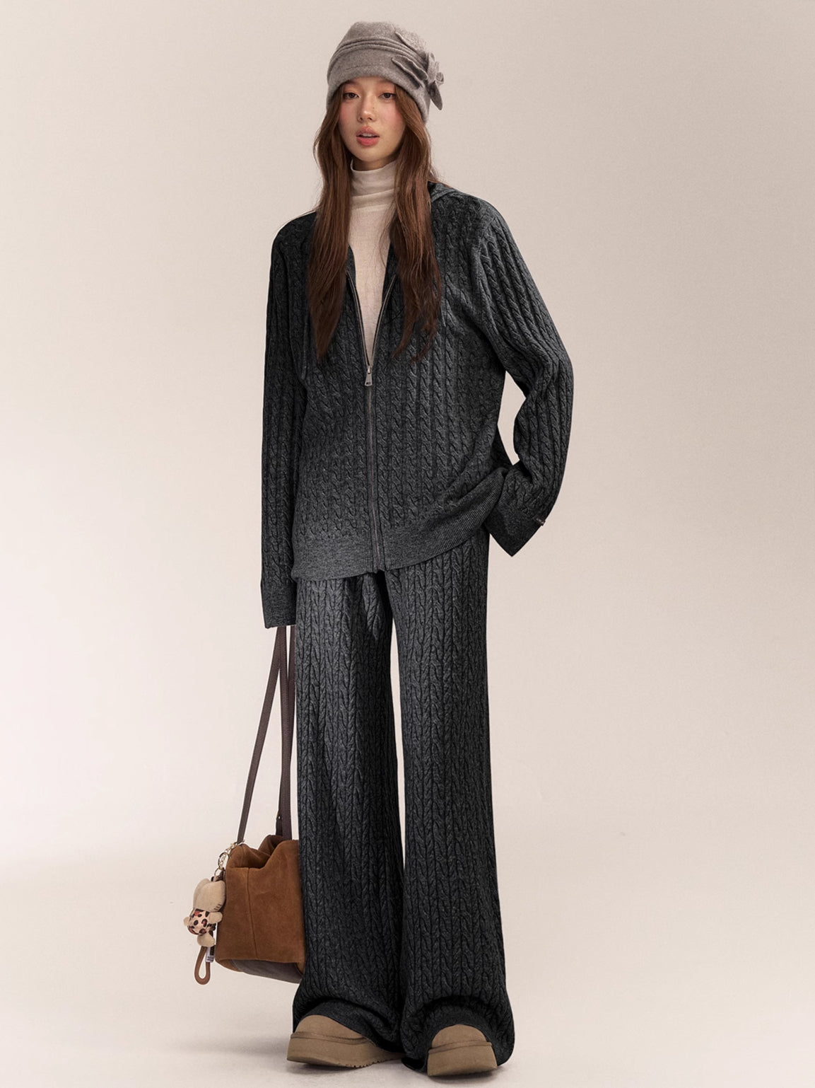 Wool Blend Hooded Knit Cardigan