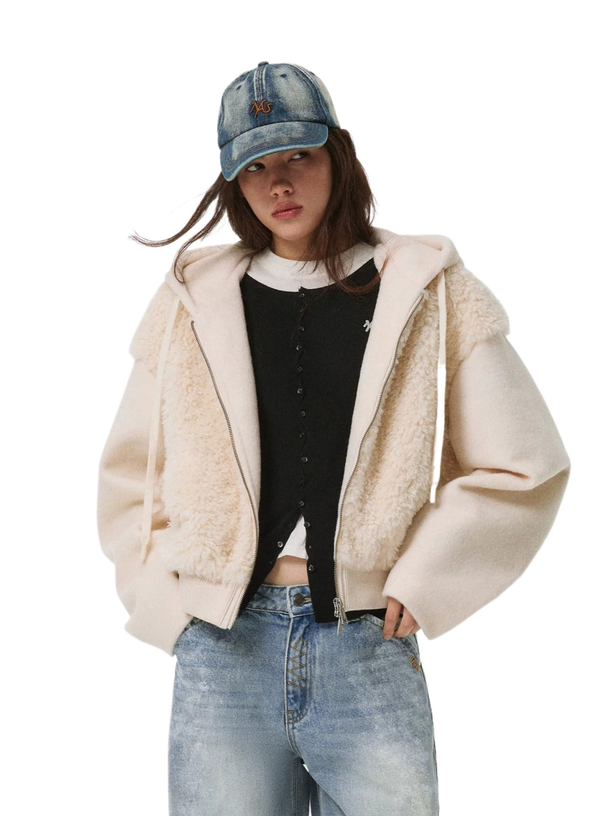 Textured Panel Hooded Wool-Blend Jacket