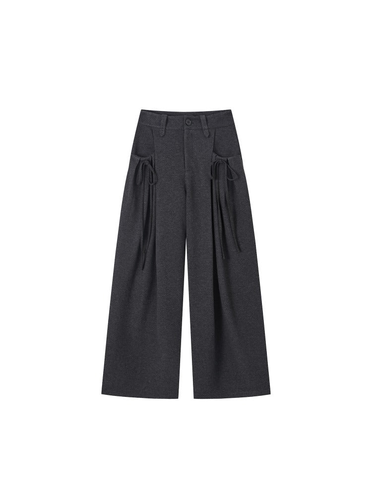 Pleated Bow Wool Pants