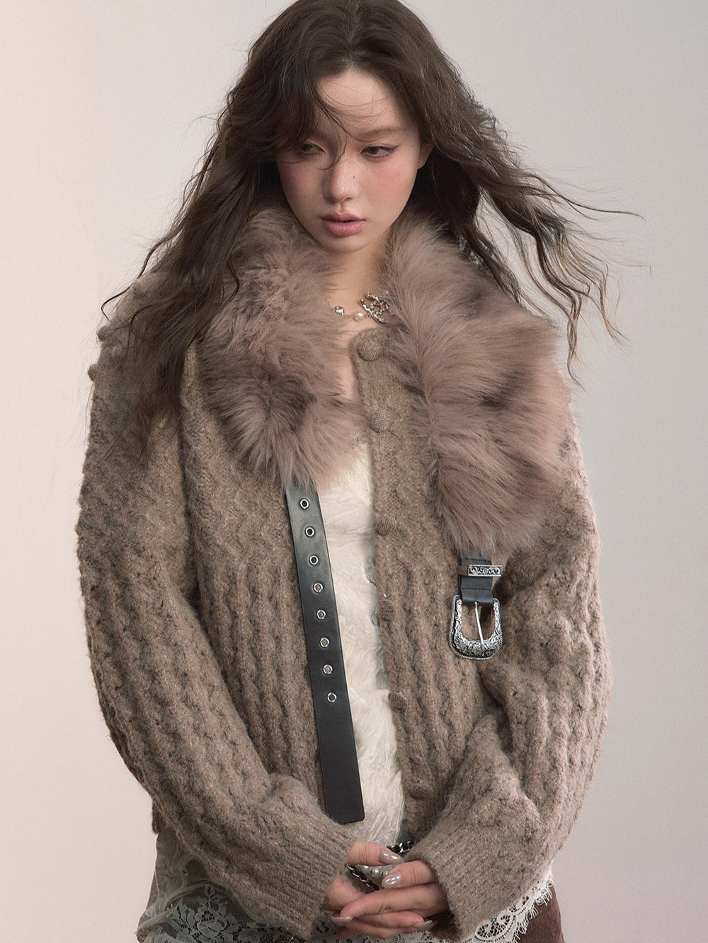 Pom-Pom Textured Knit Cardigan