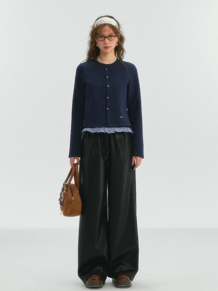 Fake Two-piece Round Neck Lace Top