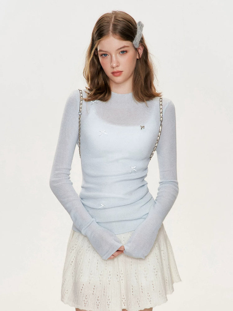Wool Bow Turtleneck Top