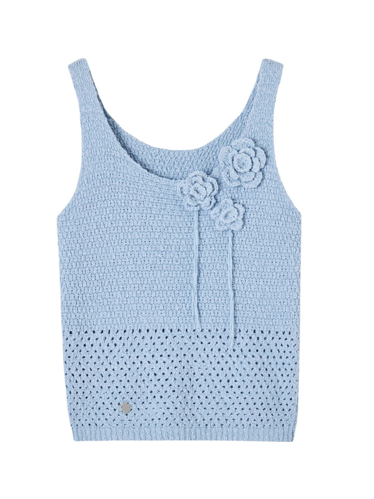 Three-dimensional Handmade Flower Crochet Tank Top