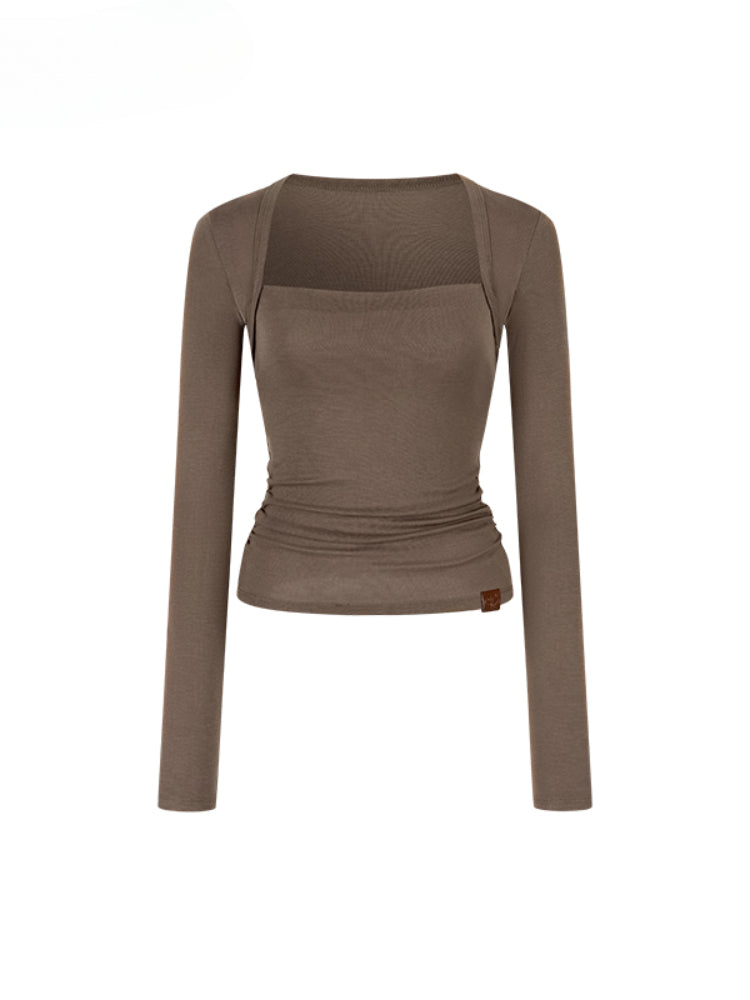 One-Shoulder Strapless Long-Sleeve Blouse