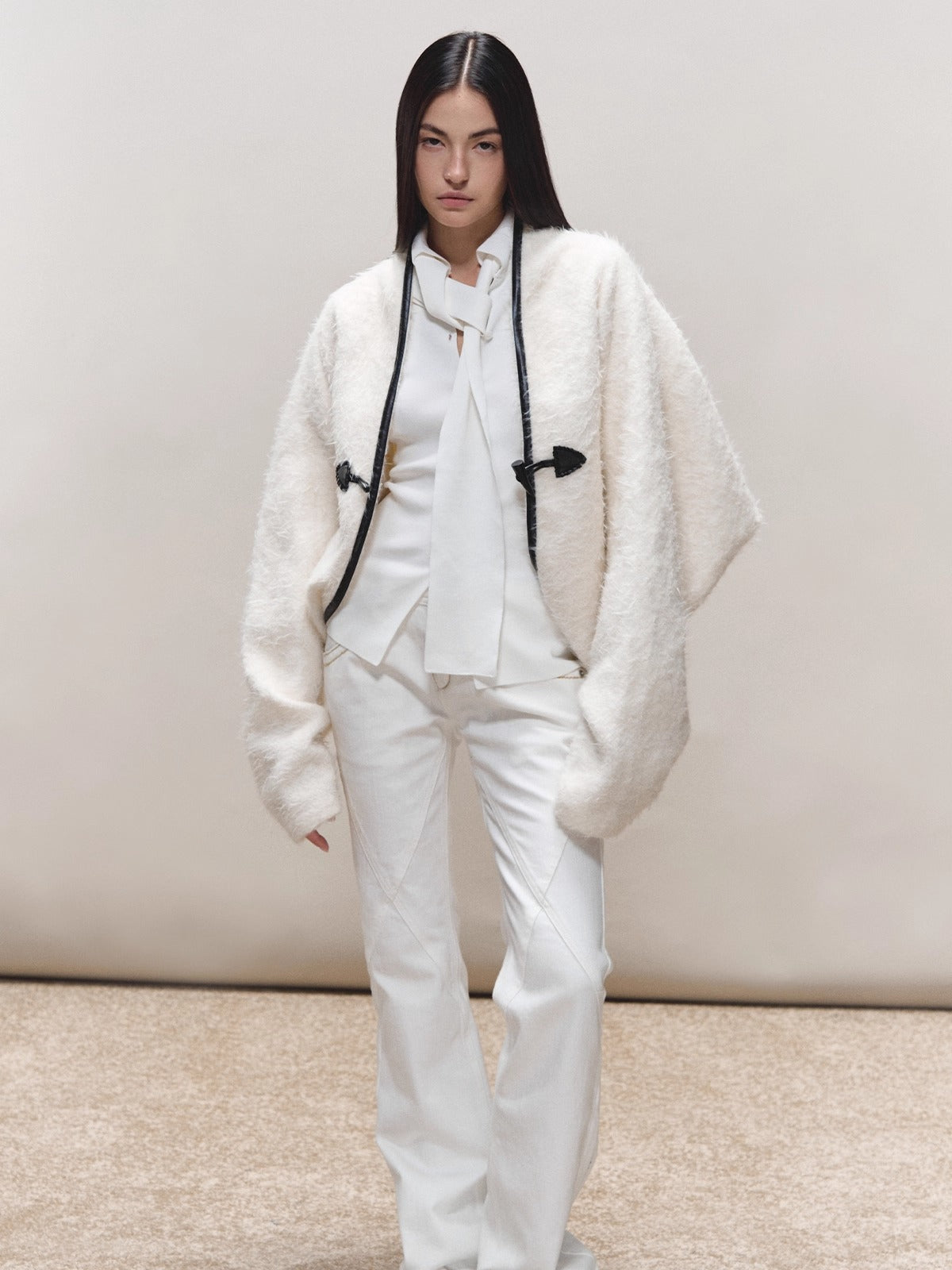 Toggle Trim Diamond-Stitch Wool Coat