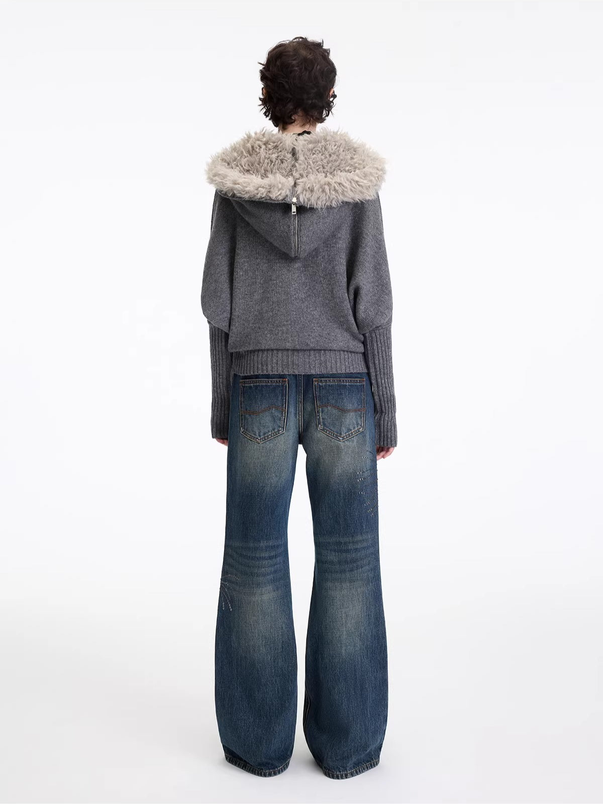 Hooded Fur Collar Knit Cardigan