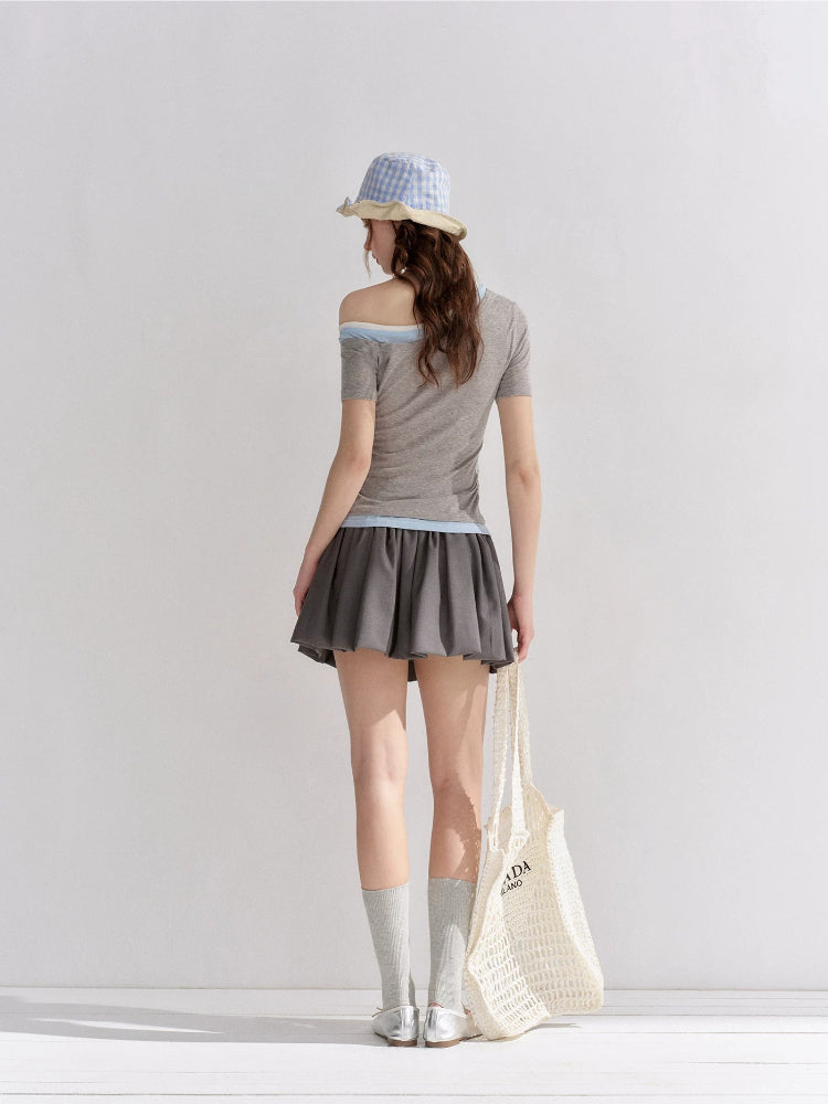 Contrast Off-Shoulder T-shirt