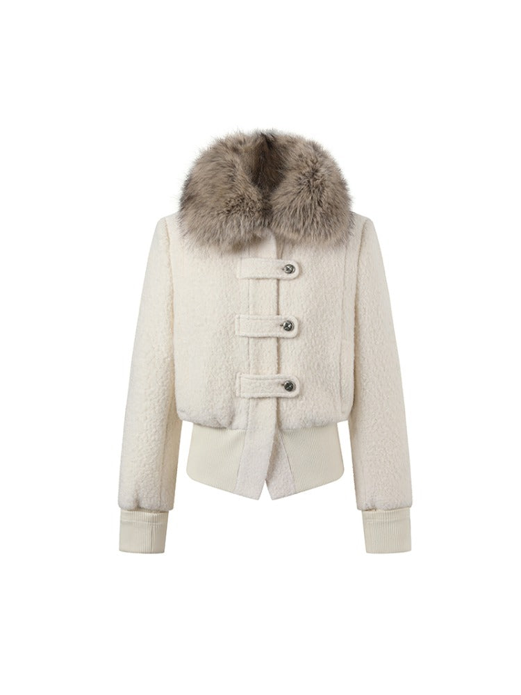 Cream Faux Fur Collar Down Jacket
