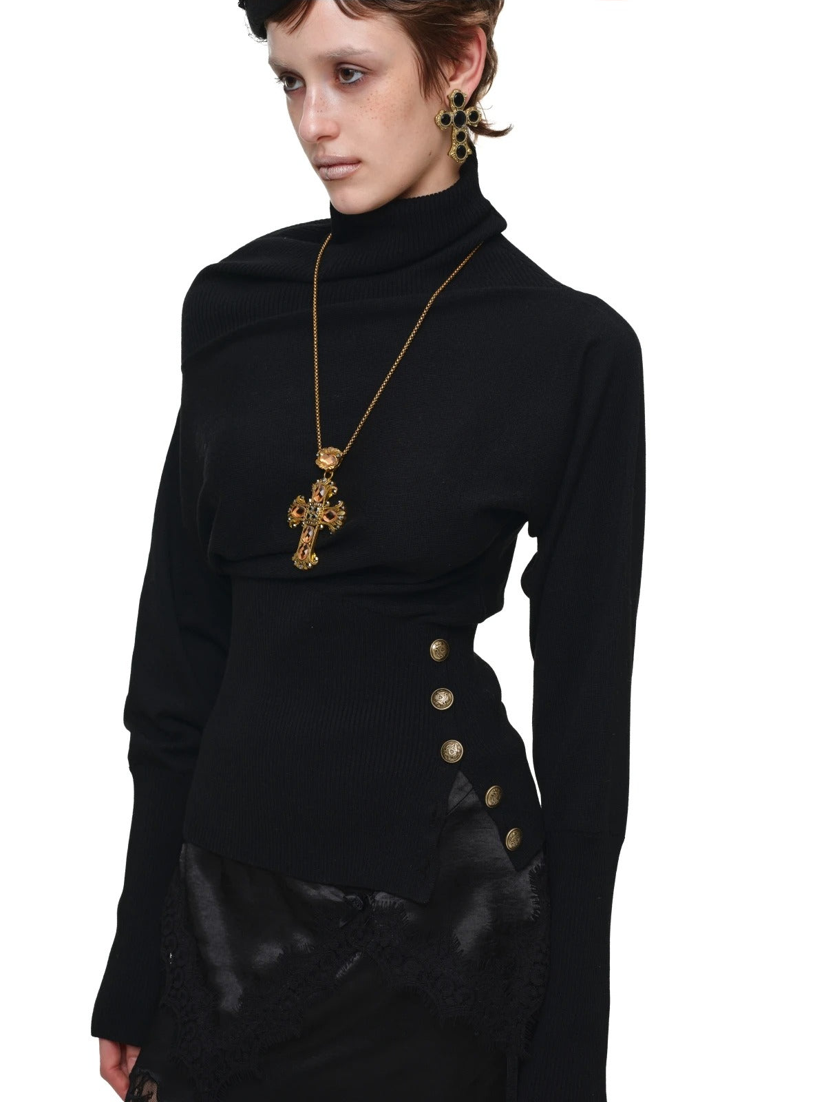 Asymmetric Turtleneck Knit Sweater