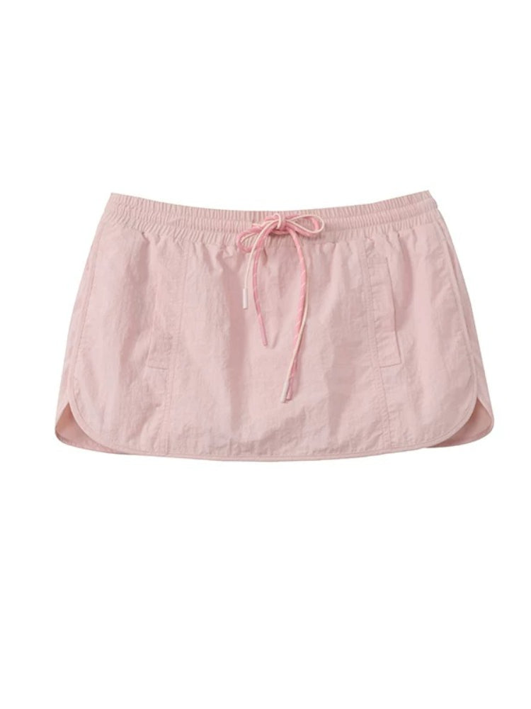 Two-Tone Drawstring Mini Skirt