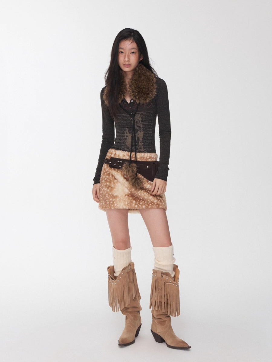 Henry Collar Animal Print Knit Top