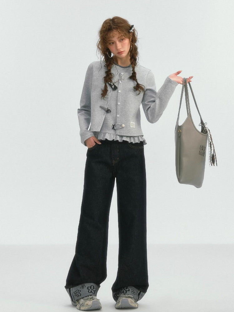 Fake Two-piece Round Neck Lace Top