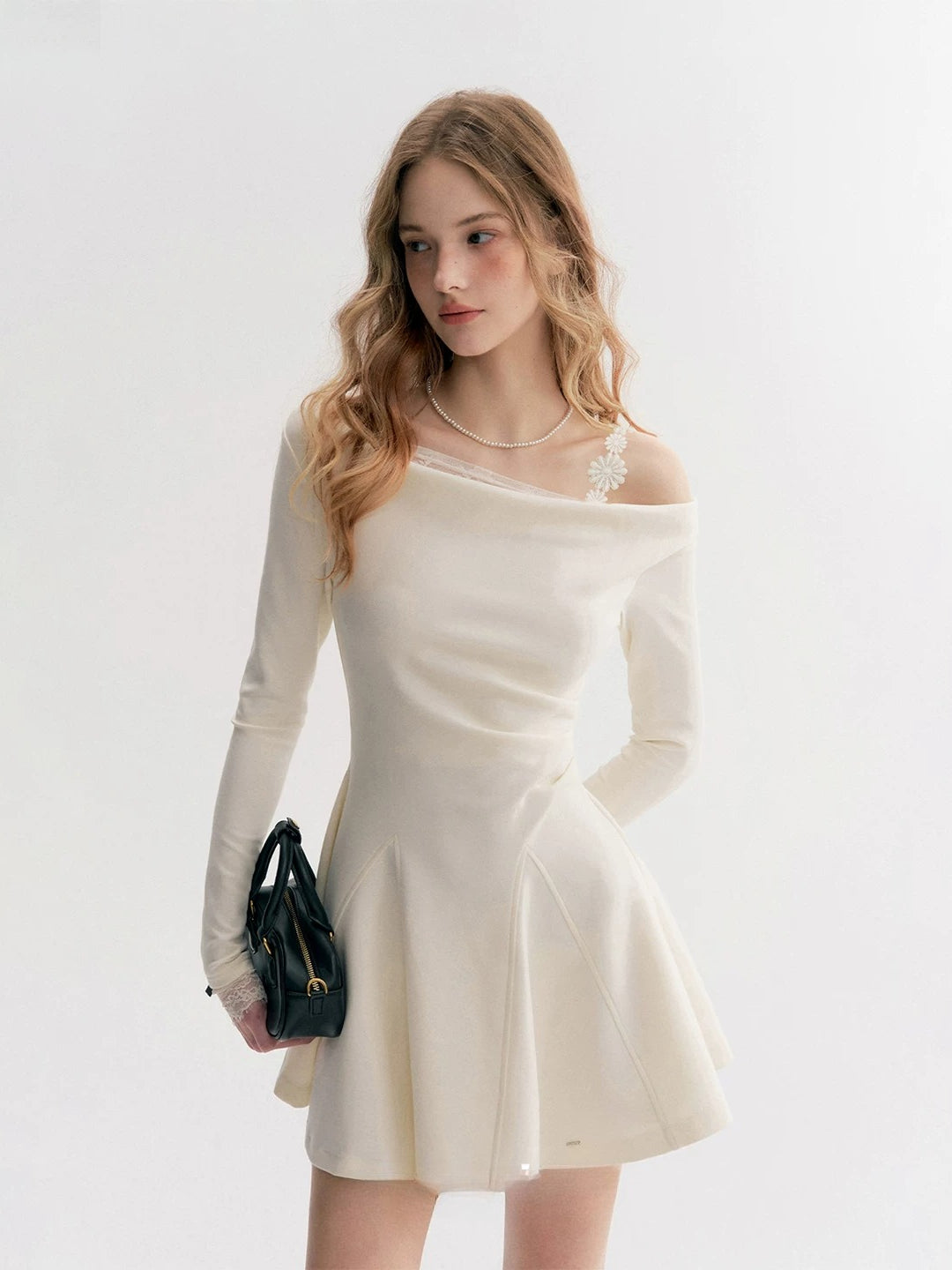 Beige Lace Off Shoulder Dress