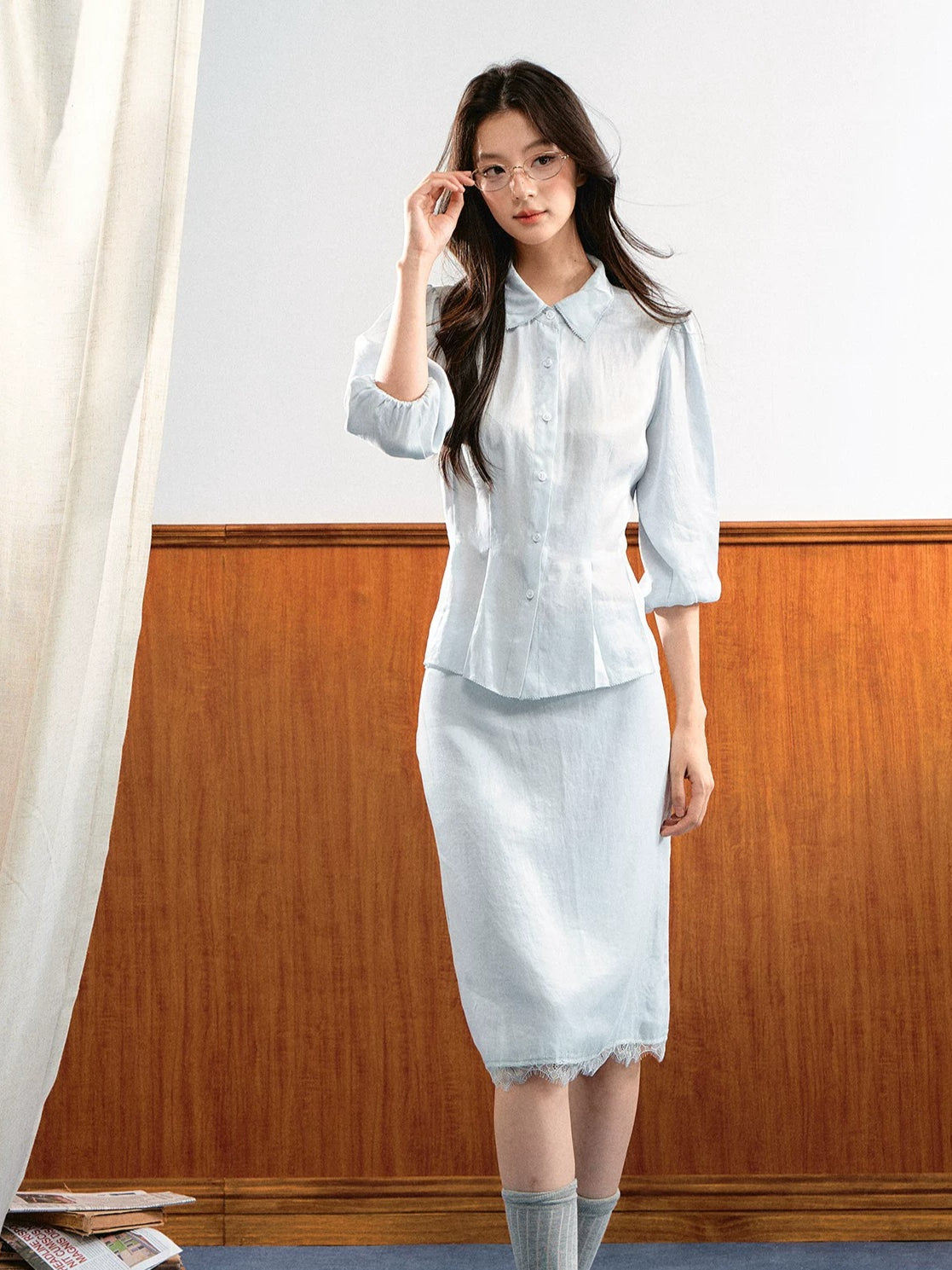 Puff Sleeve Lace Skirt Set