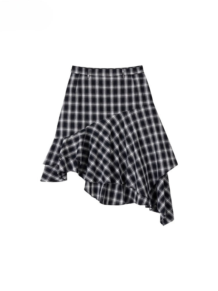 Asymmetric Plaid Midi Skirt