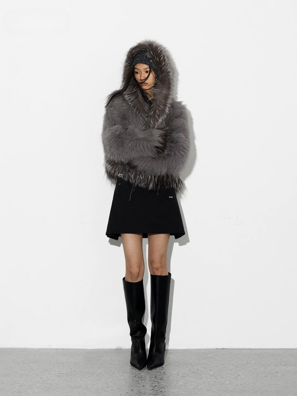 Silver Fox Trim Hooded Jacket