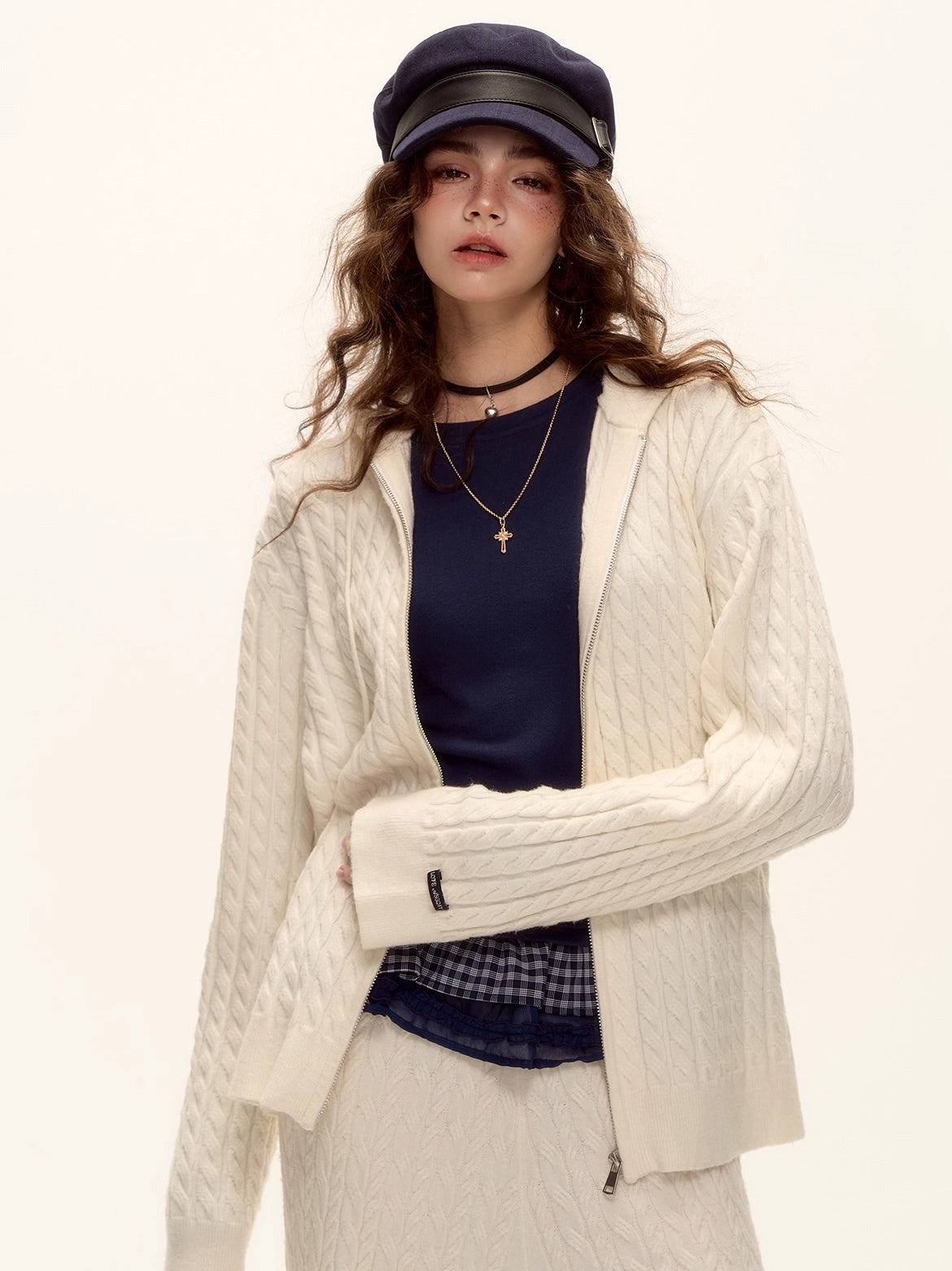 Wool Blend Tencel Plaid Knit Top