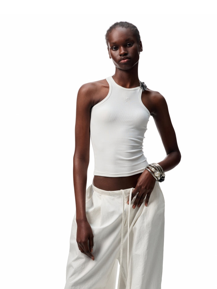 Basic Solid-Color Embroidered Slim-Fit Vest