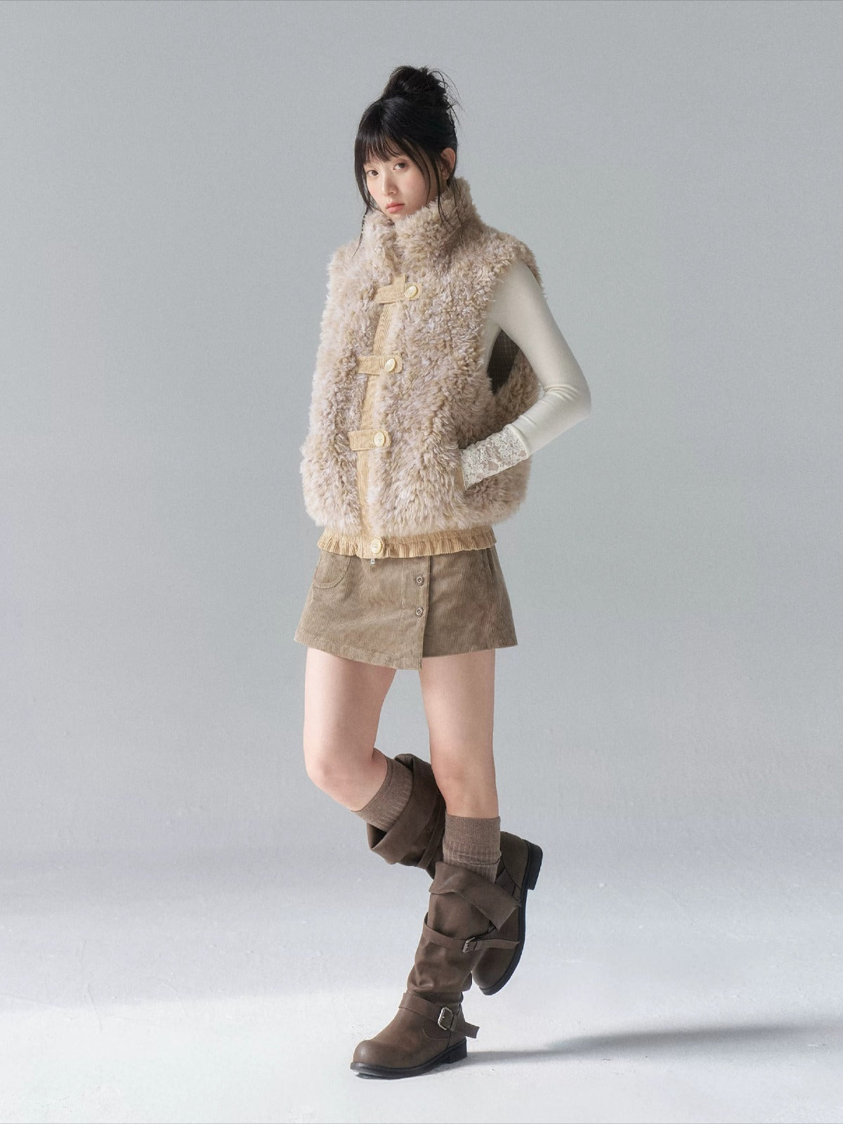 Vintage Ruffle Trim Patchwork Vest