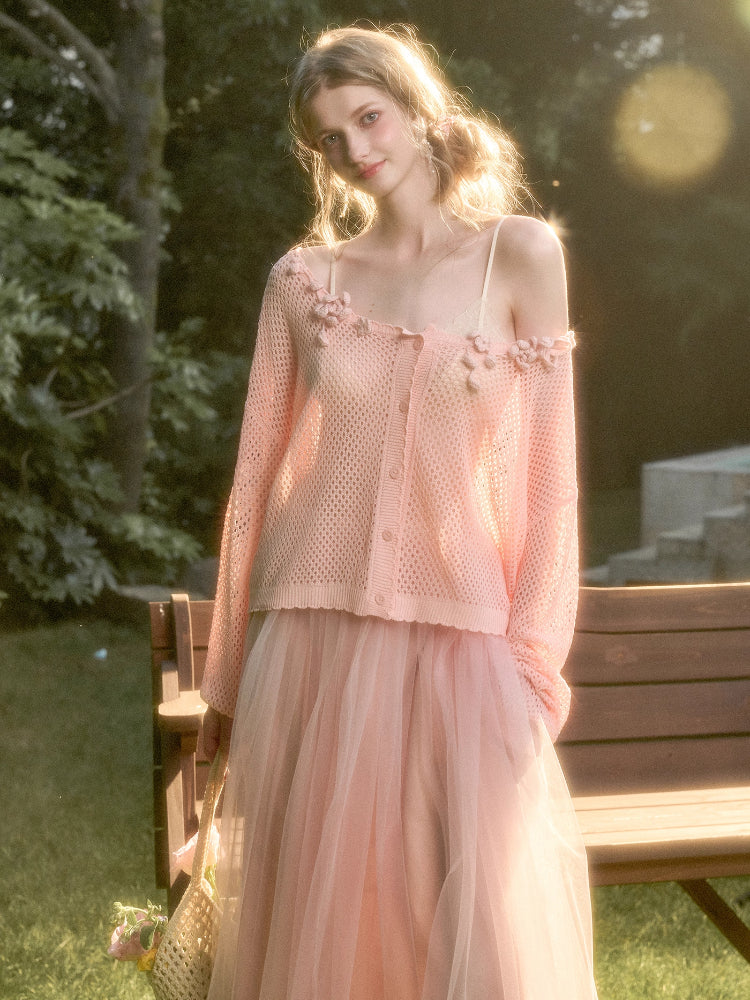 Cool Ice Silk Flower Hollow Cardigan