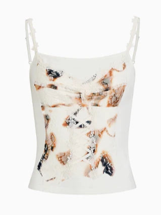 Off-white & Black Lace Splice Camisole