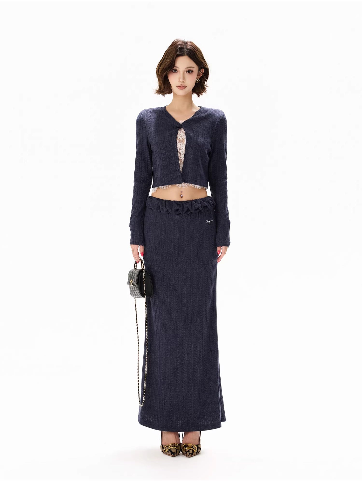 Navy Lace Layered Knit Set