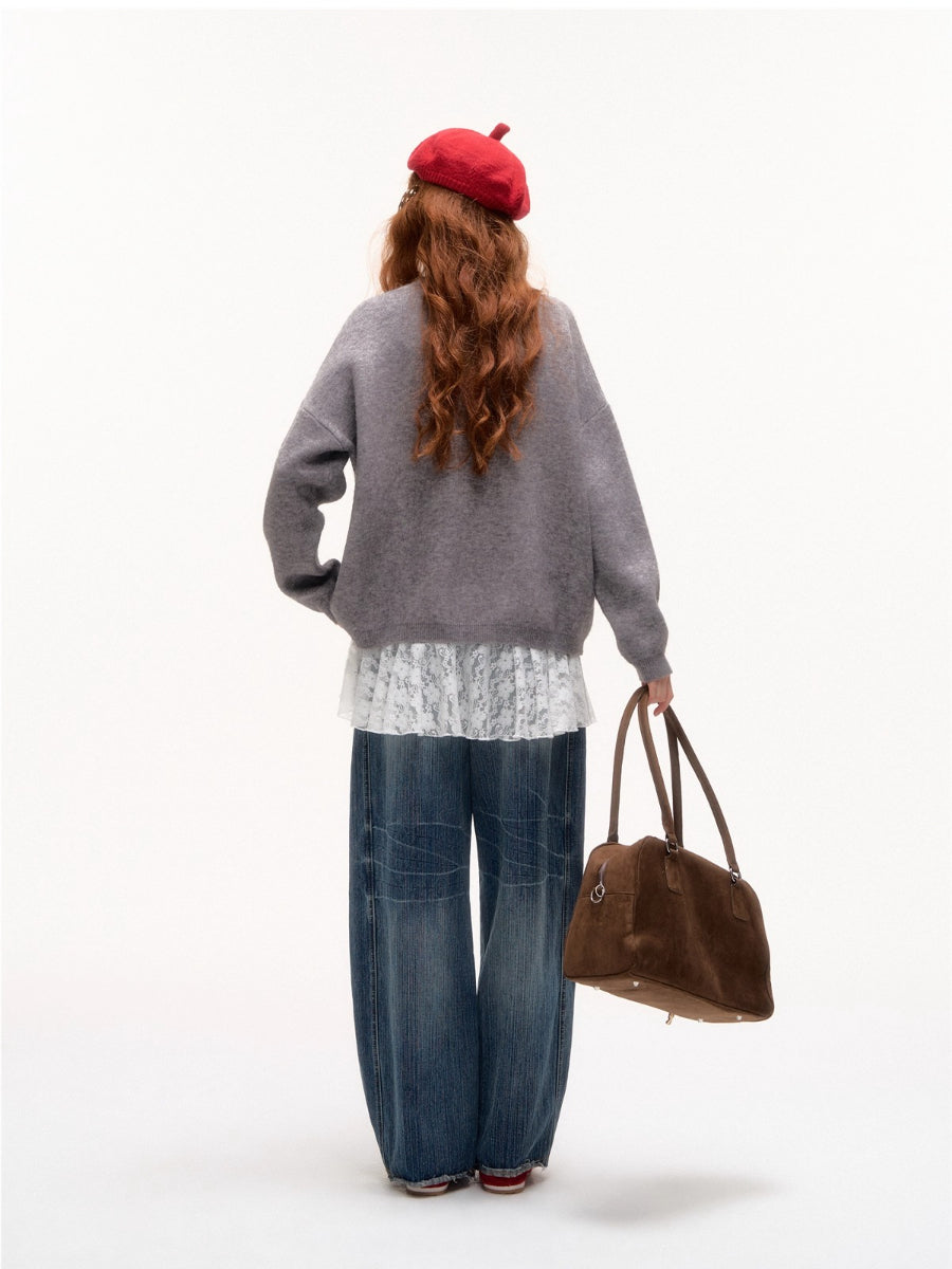 Bow-Knot Puppy Jacquard Pullover Sweater