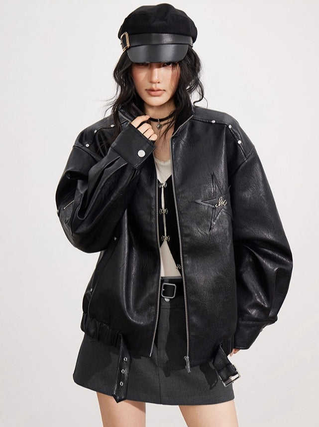 Black Zipper Moto Leather Jacket