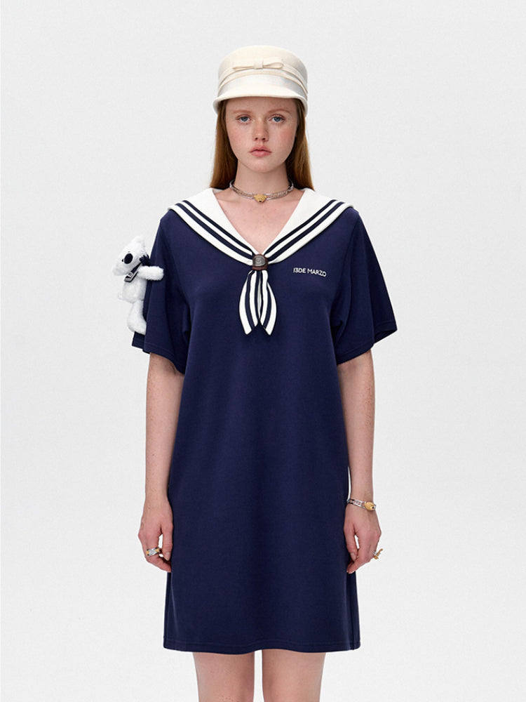 Navy Collar T-Shirt Loose Dress