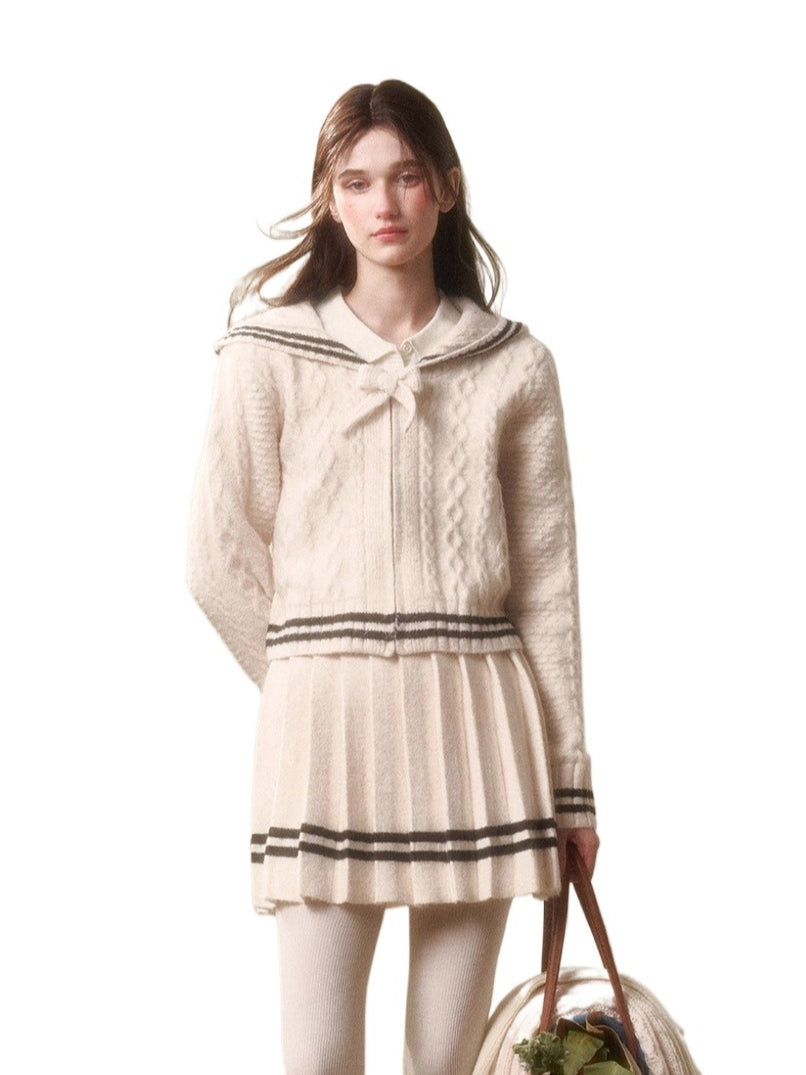 White Philosophy Wool Cloud Cable-Knit Cardigan & Skirt Set