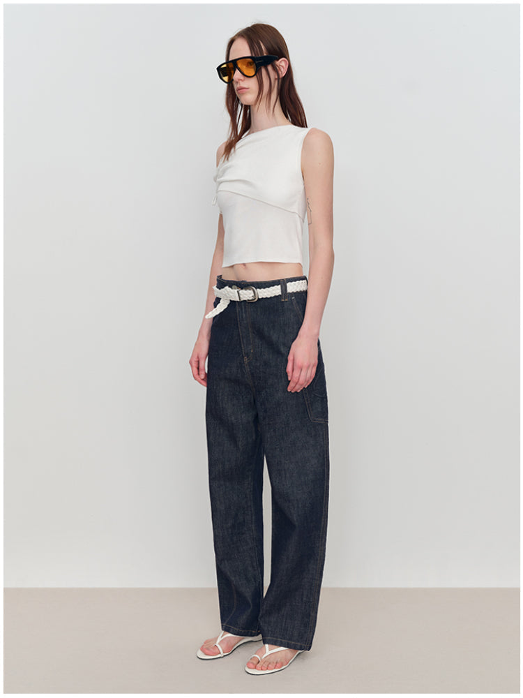 Micro Raw Denim Low-Rise Jeans