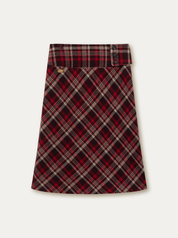 Plaid Pleat Floral Midi Skirt
