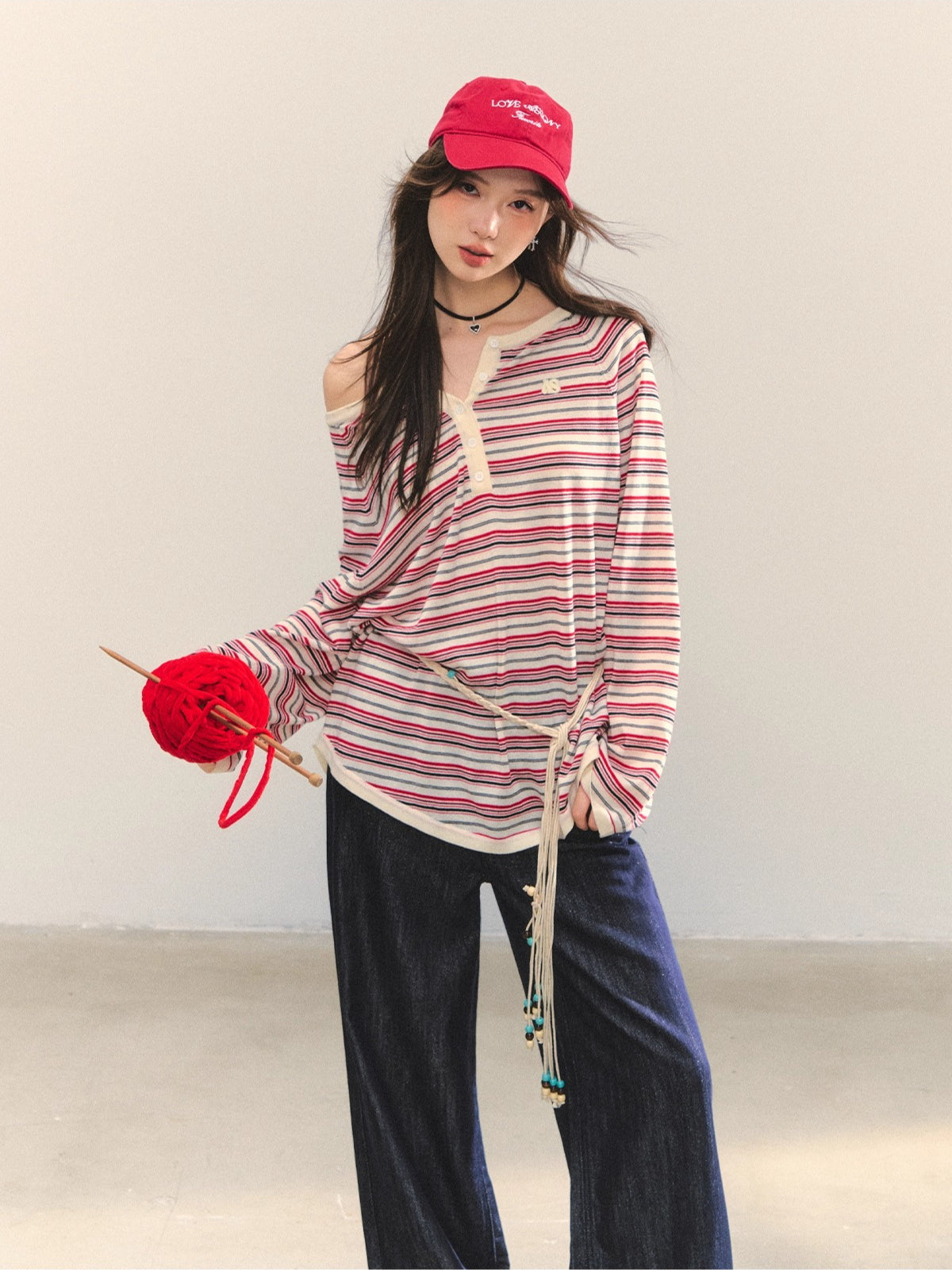 Striped Knit Oversized Casual Pullover