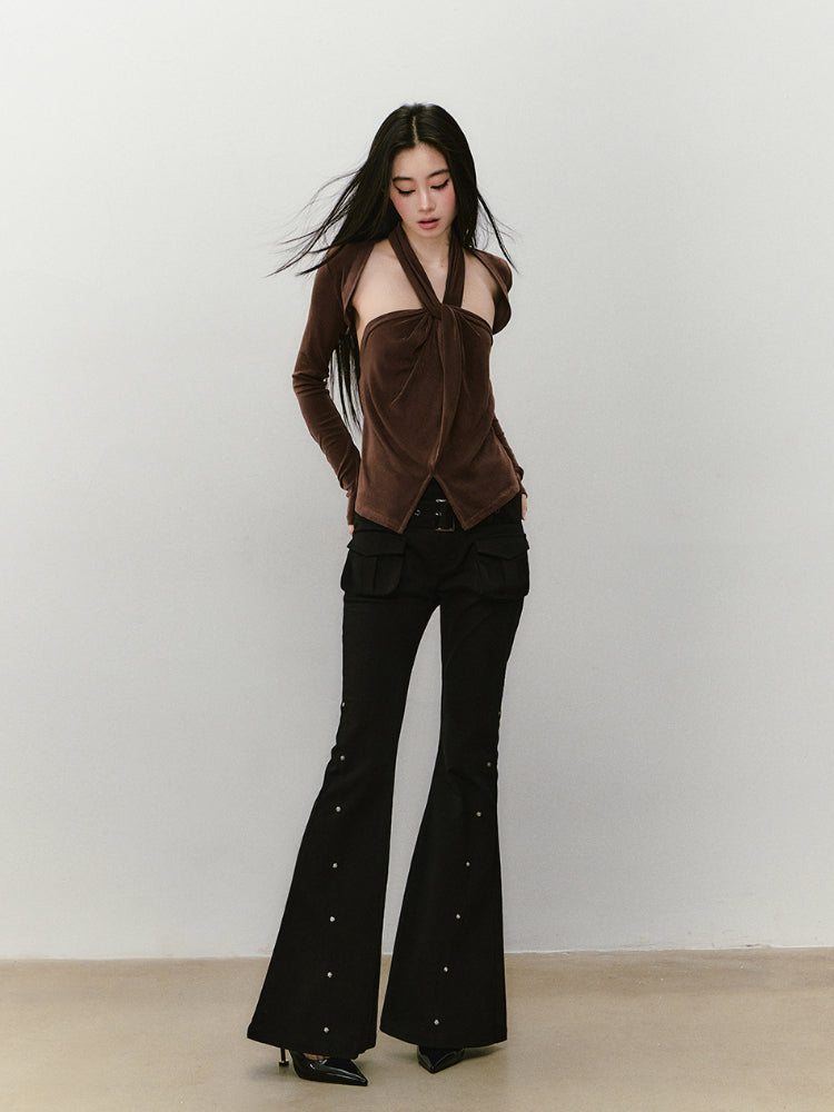 Knitted Halter Neck Slit Tank Top