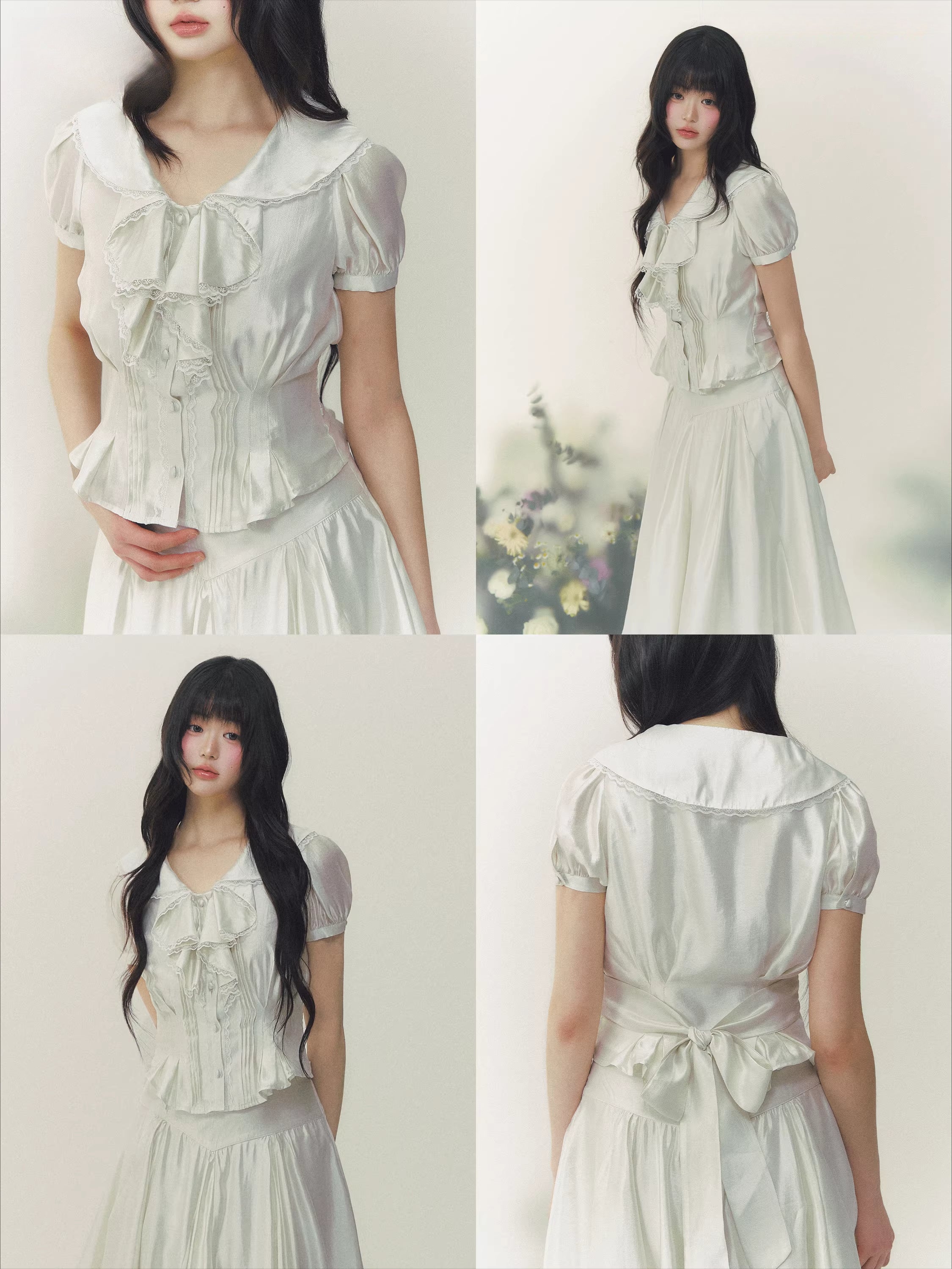Lace Trim Blouse & Skirt Set