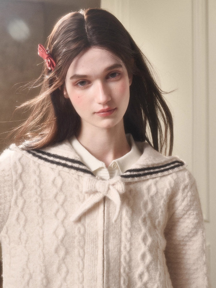 White Philosophy Wool Cloud Cable-Knit Cardigan & Skirt Set