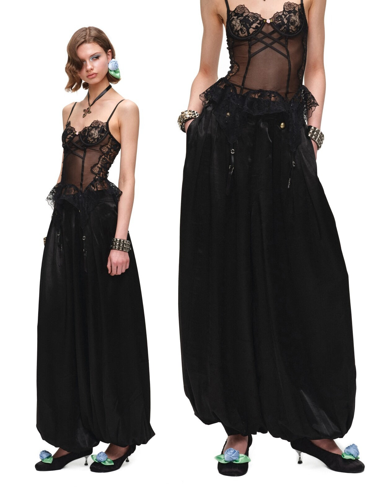 Black & Brown Satin Balloon Pants