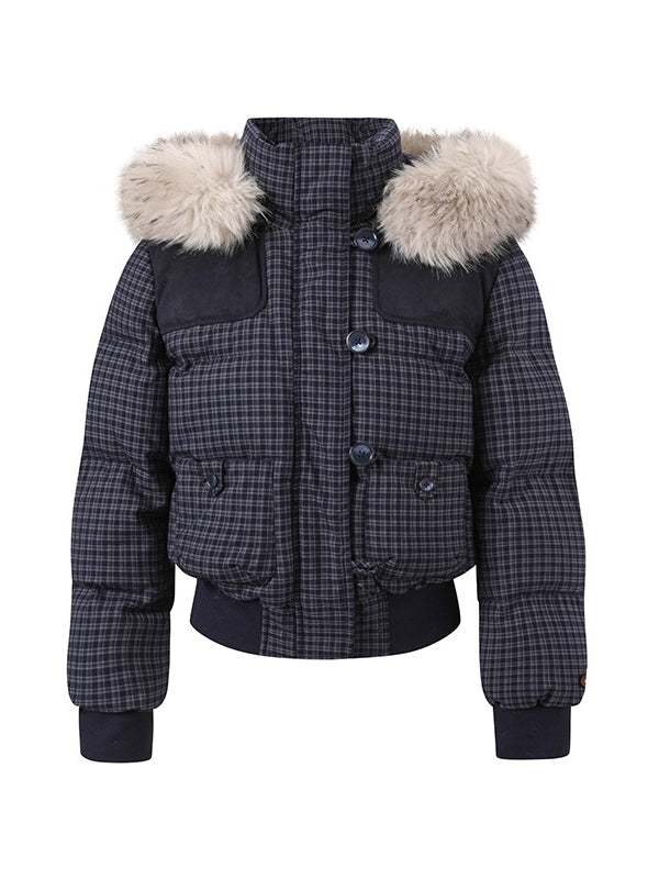 Faux Fur Collar Plaid Down Jacket