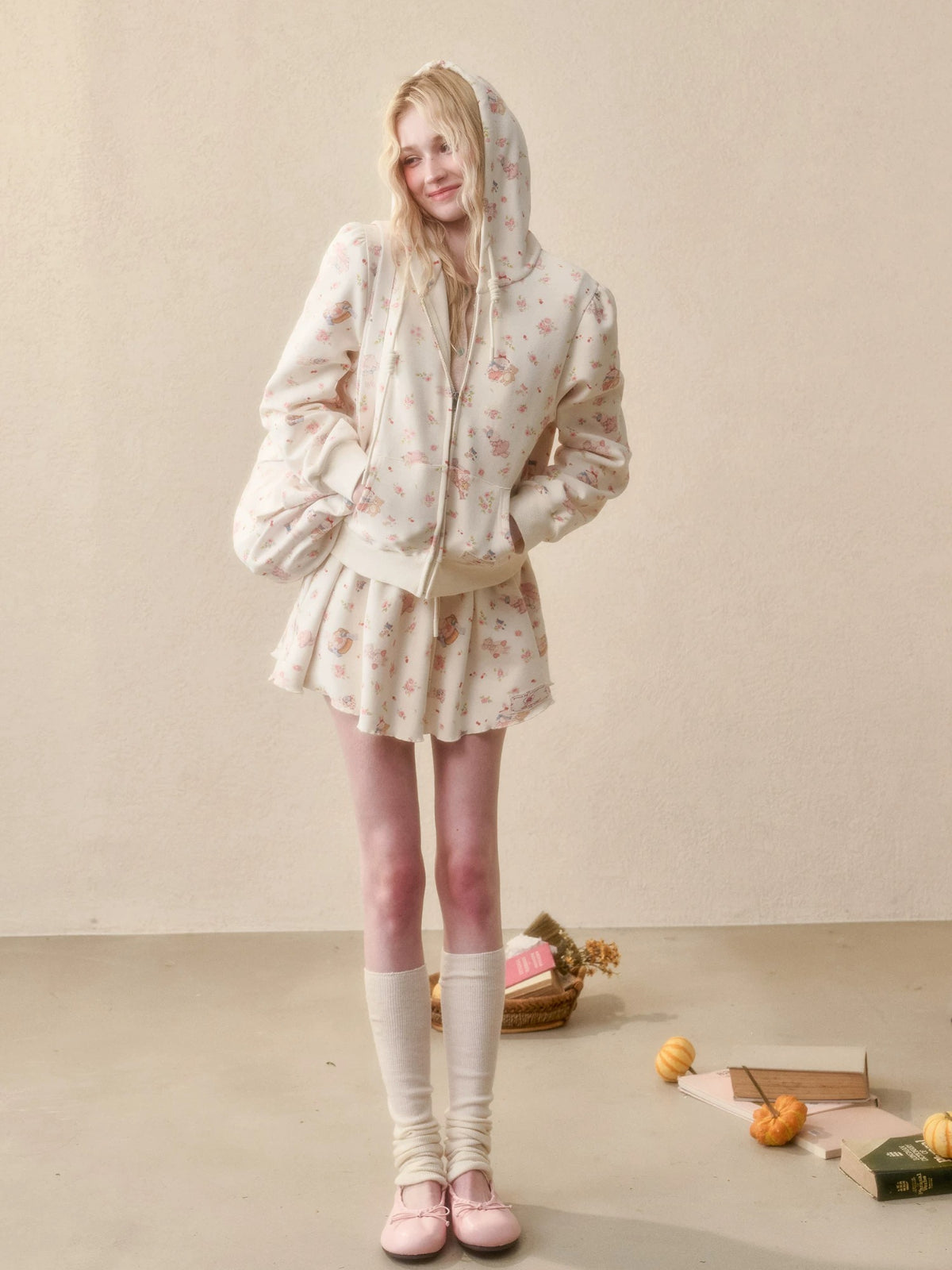 Bunny Print Hoodie Skort Set