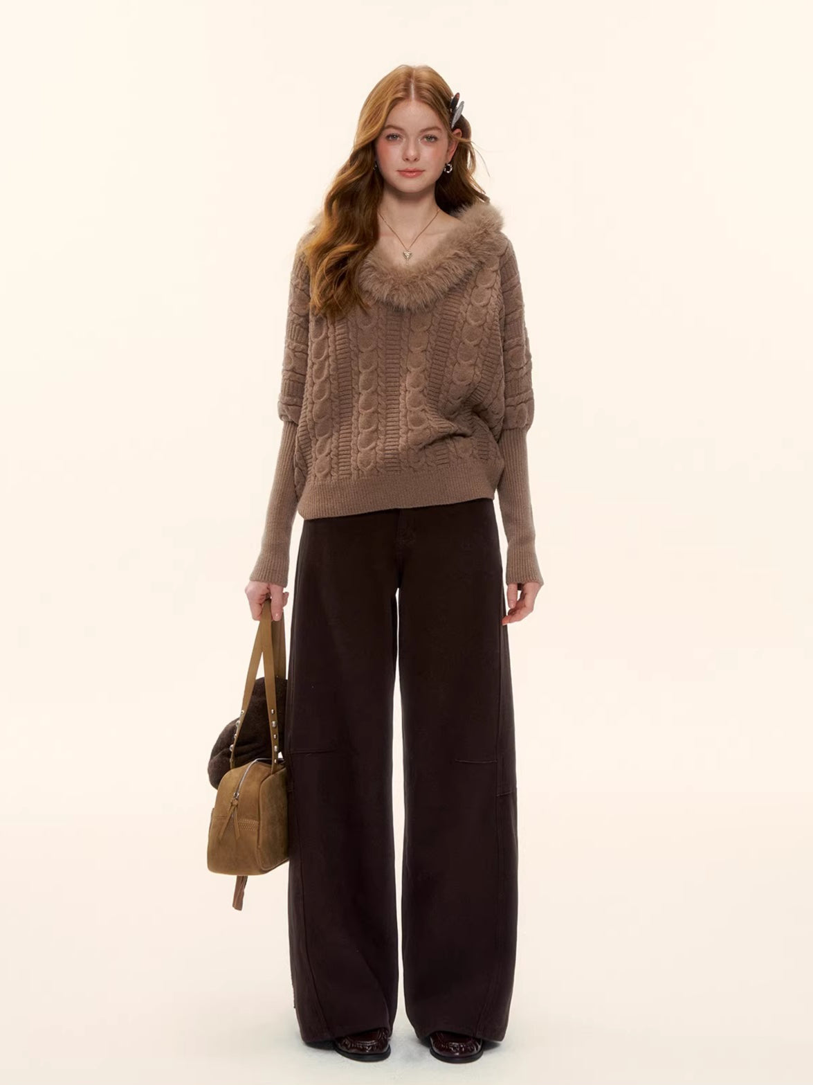 V-Neck Cable Knit Sweater